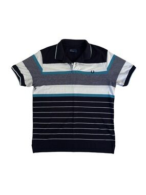 Fred Perry Navy, White & Teal Striped Polo Shirt